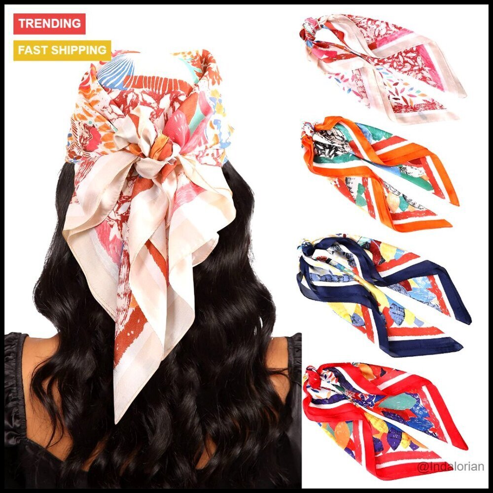 Satin Square Head Scarf Set Silk-Like Elegant Chic Hair Wrap Sleeping Accessory